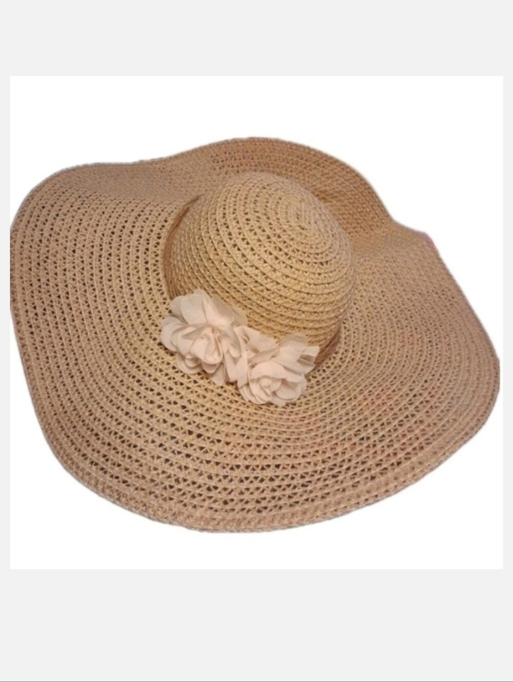 Apt. 9 Sun Hat Tan Wide Brim Floral Garden Easter NWT